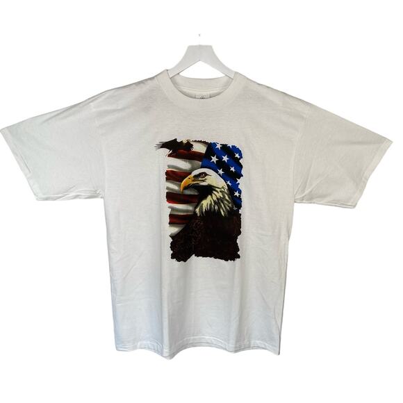 Vintage Single Stitch Bald Eagle American Flag T Shirt Made in USA - Adult XL - Picture 1 of 4